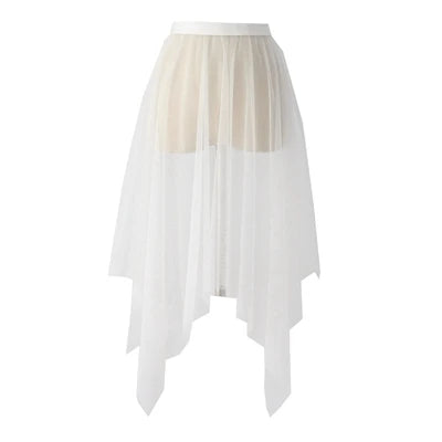 Long Black White Tulle Lace Mesh Skirt Women Petticoat Underskirt Summer Korean Irregular Cover Up Skirt Tutu Skirt For Girl