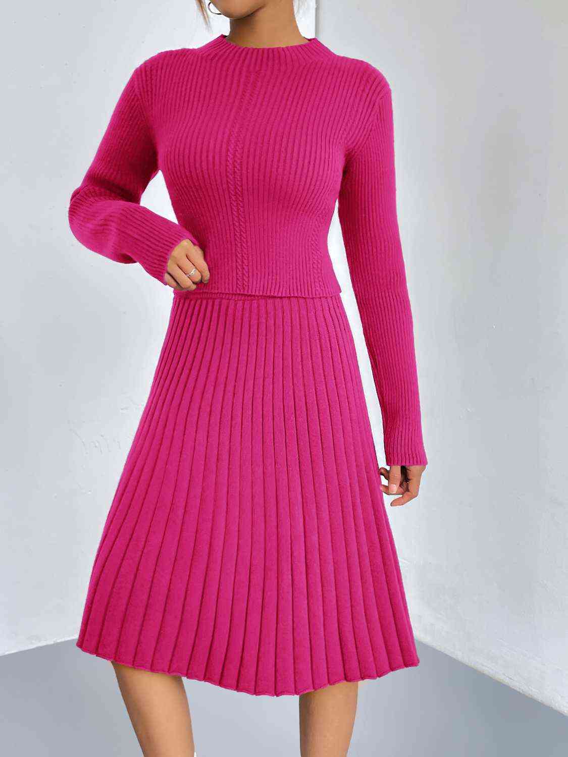 Comfortable and Versatile: Rib-Knit Sweater and Skirt Set