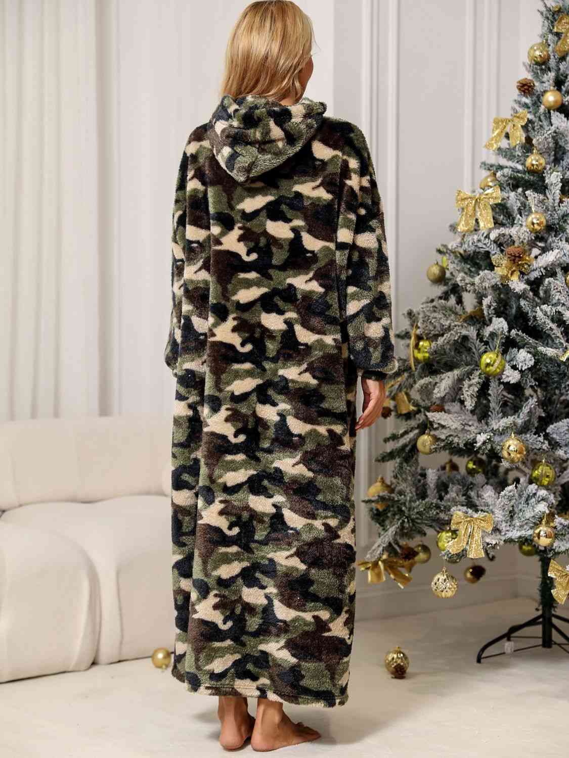 Camouflage Hooded Teddy Pajama Night Dress for Women