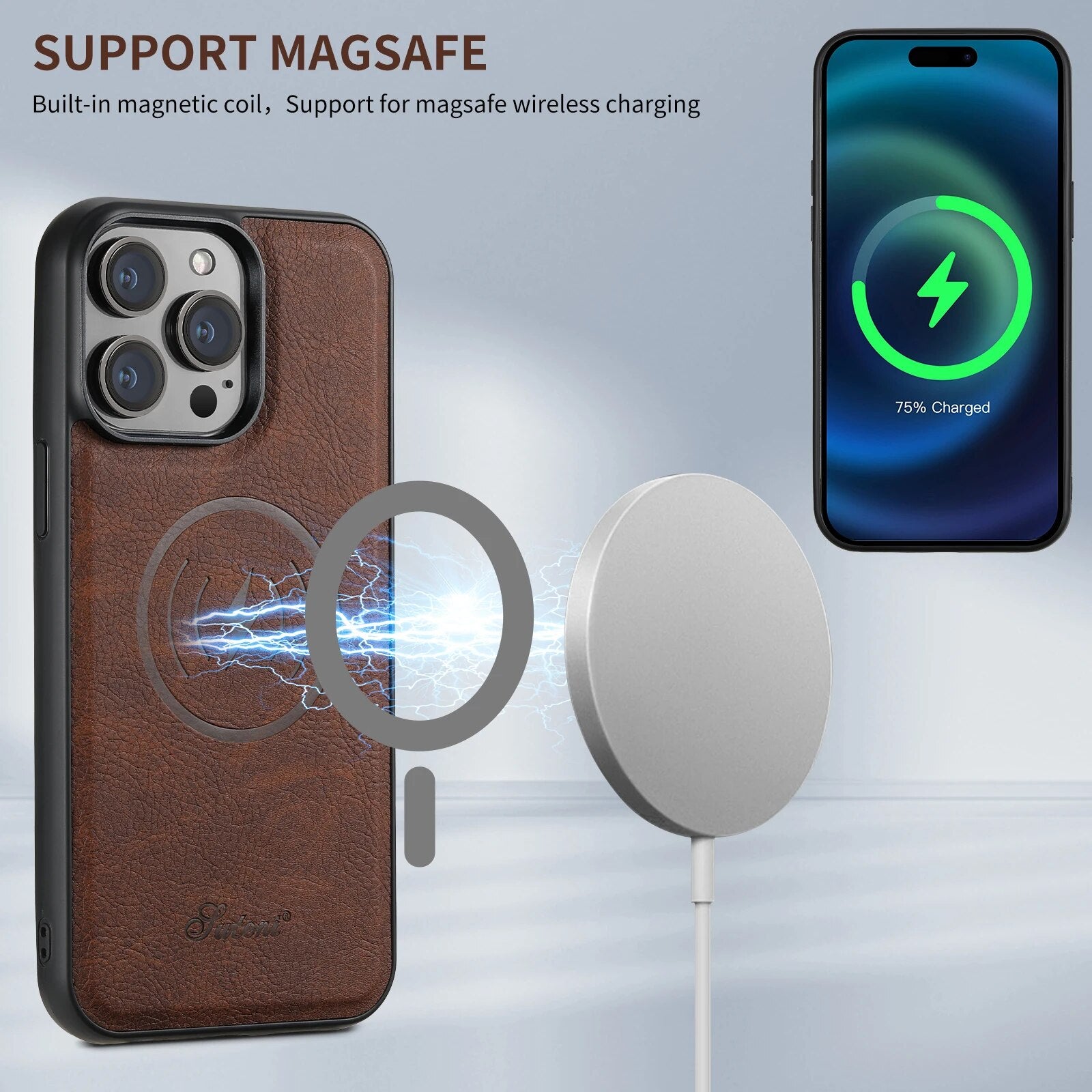 leather wallet Phone Cover Card Holder compatible with MagSafe wireless charging