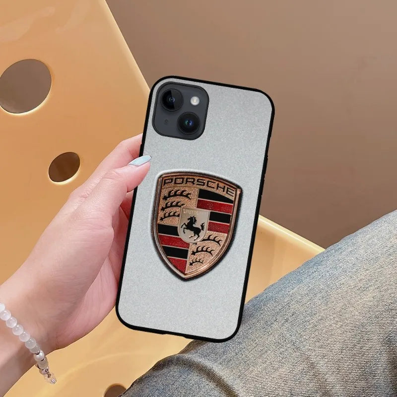 A-porsches logos sports cars Phone Case for iPhone Compatible with wireless charging Magsafe- Soft Black Phone Cover