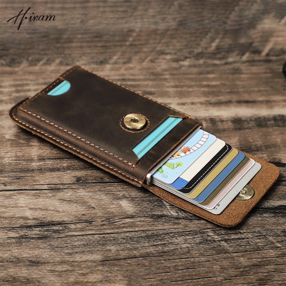 Vintage Genuine Leather RFID Blocking Cardholder Wallet for Men - Luxury Slim Card Wallet Case with Aluminum Metal Protection