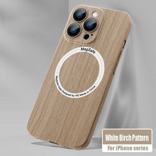 Wood Grain Case Compatible with Magsafe - Camera Lens Film Protective Hard Cover