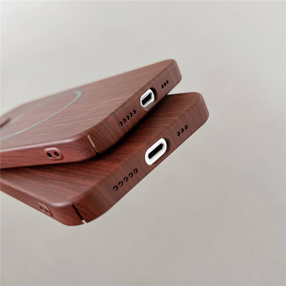 Wood Grain Case Compatible with Magsafe - Camera Lens Film Protective Hard Cover