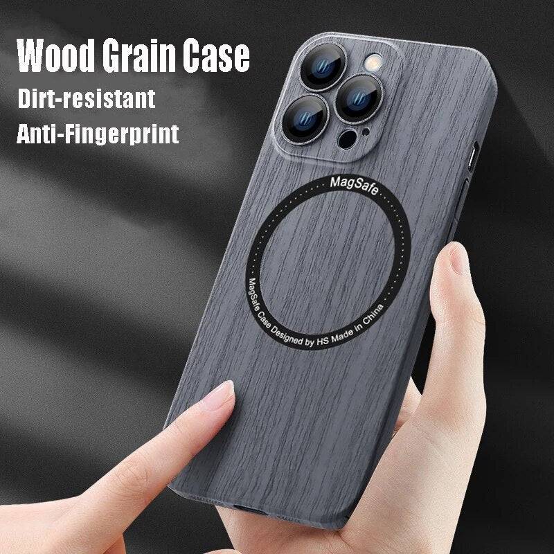 Wood Grain Case Compatible with Magsafe - Camera Lens Film Protective Hard Cover