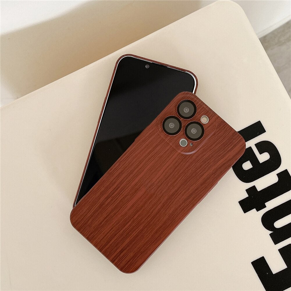 Wood Grain Case Compatible with Magsafe - Camera Lens Film Protective Hard Cover
