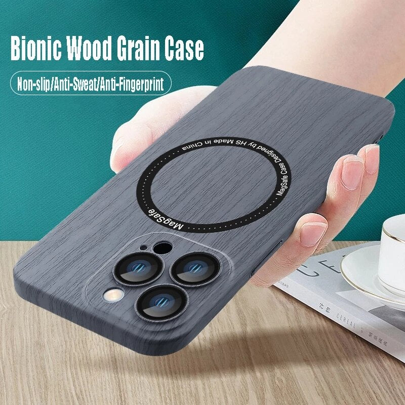 Wood Grain Case Compatible with Magsafe - Camera Lens Film Protective Hard Cover