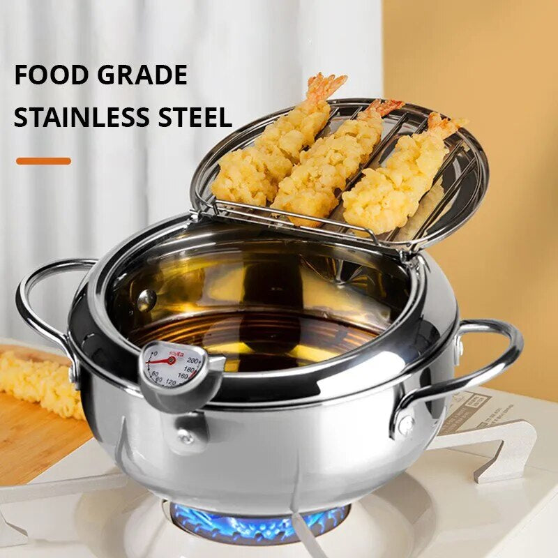 Stainless Steel Oil Pan Household with Thermometer