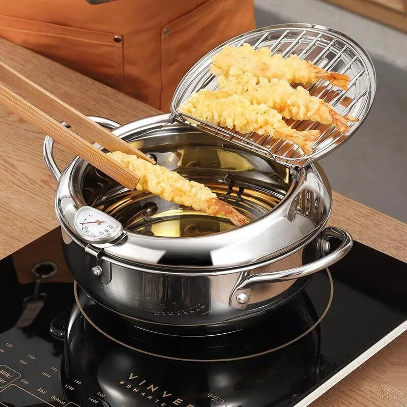 Stainless Steel Oil Pan Household with Thermometer
