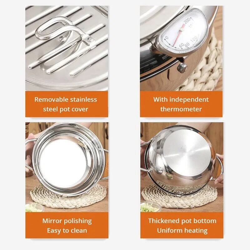 Stainless Steel Oil Pan Household with Thermometer