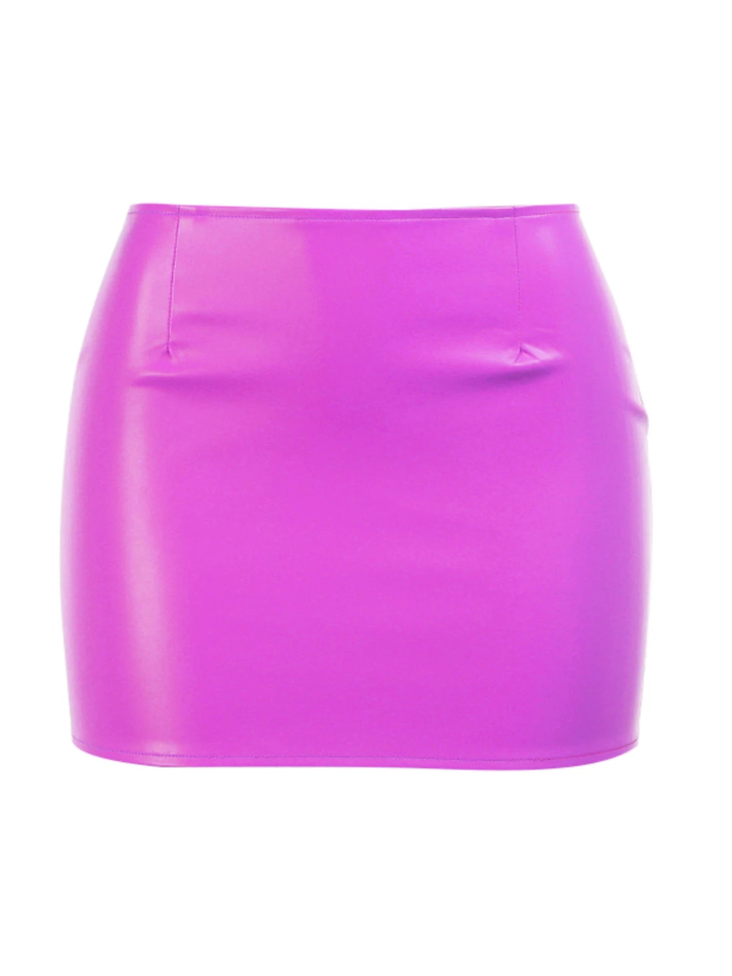Women Leather Mini Skirt. Solid Color Low-Waist Pencil Miniskirt with Large Zipper for Girls. Green/Yellow/Rose Red
