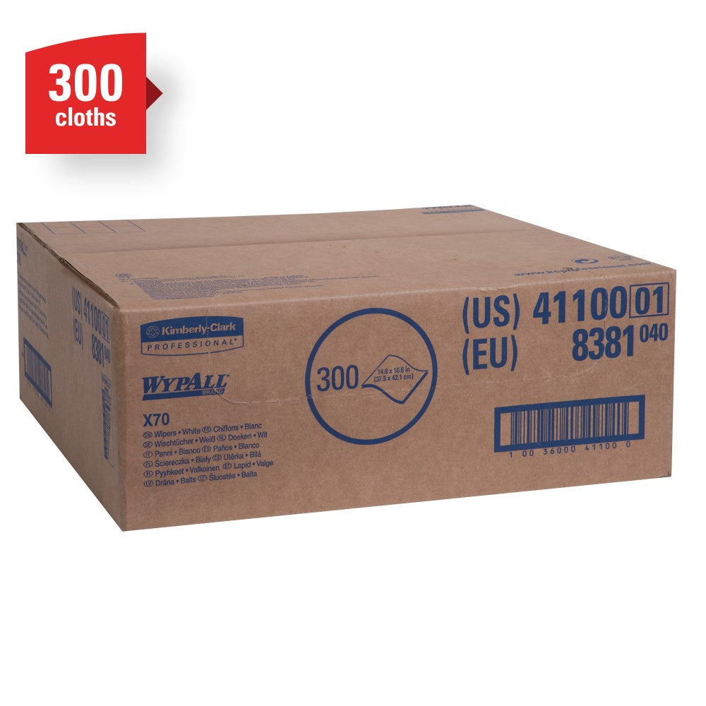 WypAll?? X70 Work Horse Cloths, Flat Sheet Box, White, 300 Wipers/Box