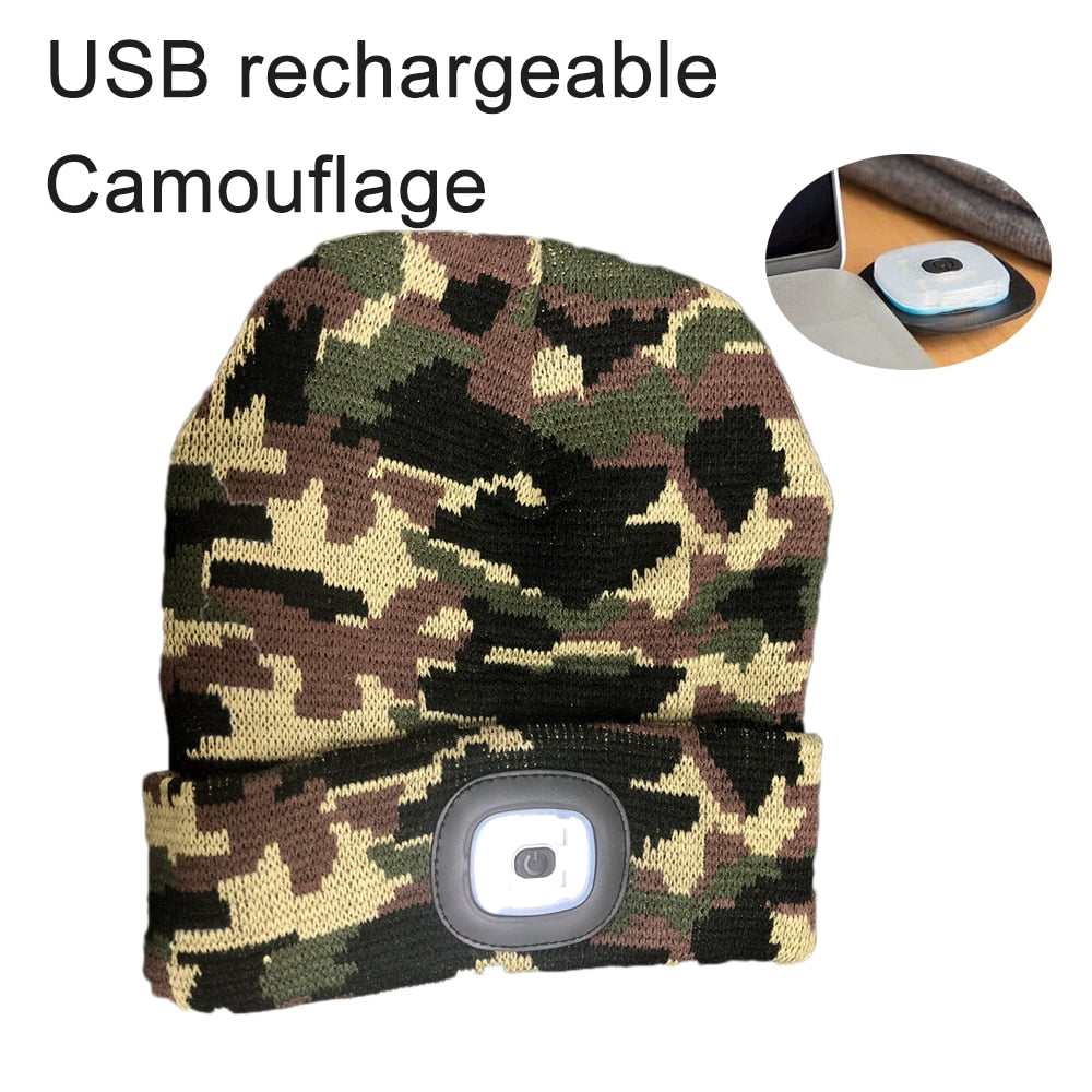 USB Rechargeable LED Light Beanie Hat for Men and Women