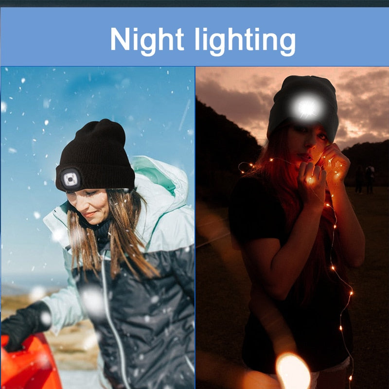 USB Rechargeable LED Light Beanie Hat for Men and Women