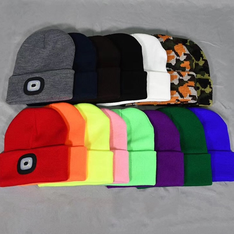 USB Rechargeable LED Light Beanie Hat for Men and Women