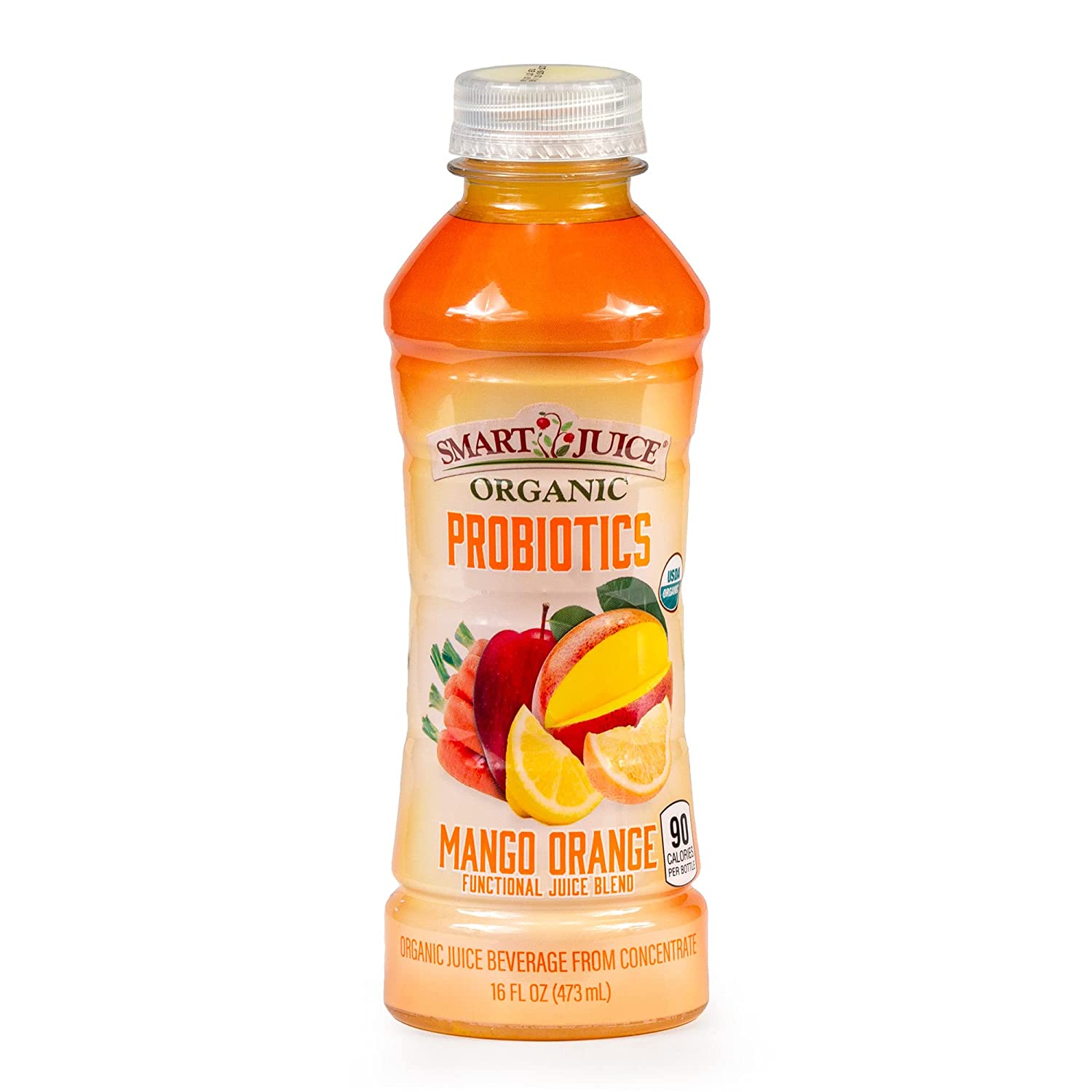 Smart Juice Organic Probiotic Beverage, Mango Orange, 16oz (Pack of 12)