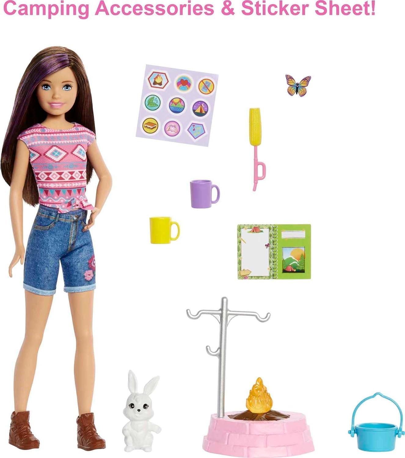 Barbie It Takes Two Skipper Doll & Accessories, Camping Playset with Doll, Campfire, Pet Bunny, Sticker Sheet & More