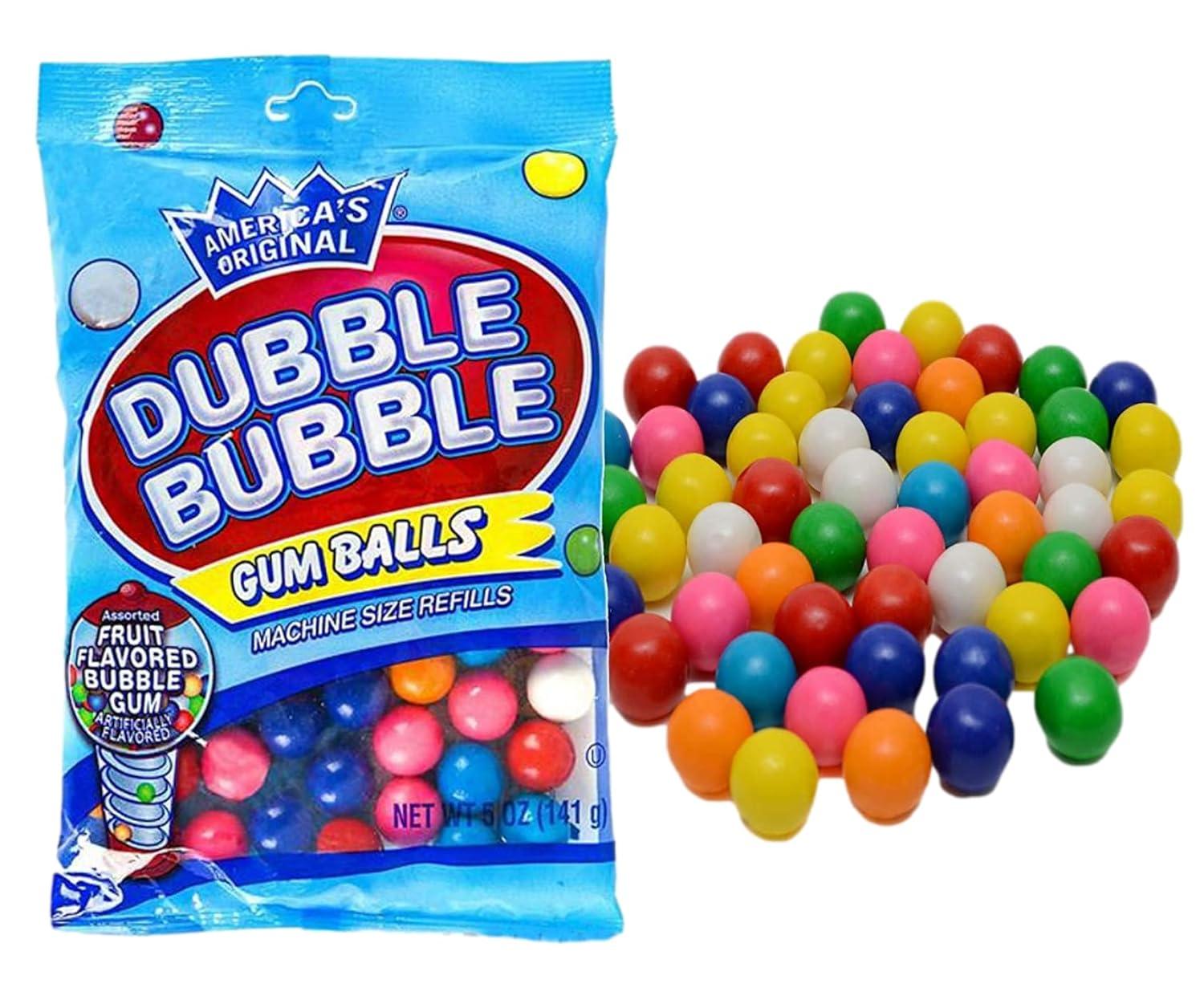 Dubble Bubble Cotton Candy and Fruit Flavored Gum Balls 2 Bags Bundle | Great for Gum ball Machine, Themed Party, Birthday, Halloween, Christmas Holiday Gift | Soko Smiles Pocket Bag Included