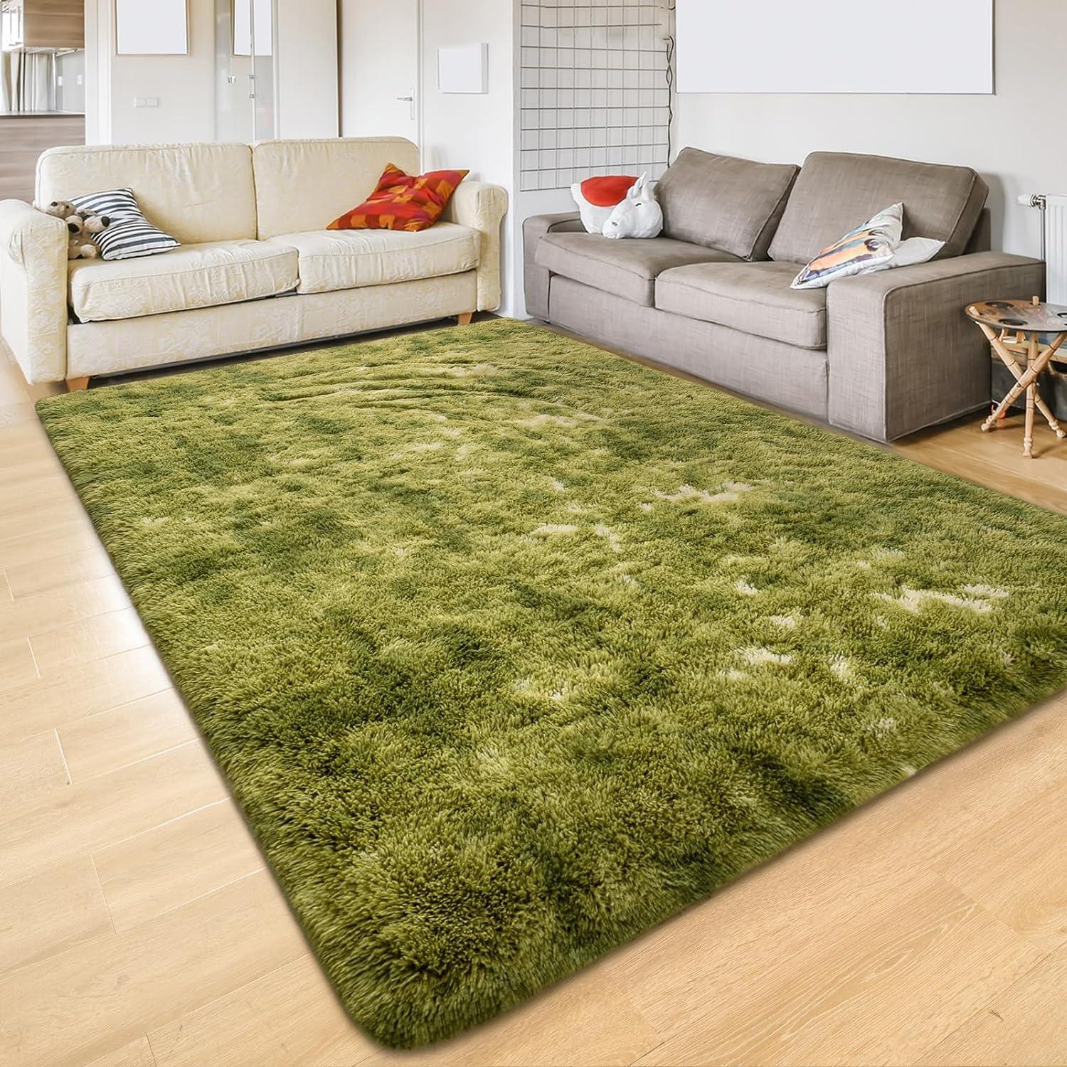 Maxsoft M Fluffy Shag Bedroom Rug, 6x9 Feet Tie-dye Green Area Rugs for Living Room Nursery Bedside, Fuzzy Plush Dorm Rug for Girls Kids, Furry Carpet for Indoor Modern Soft Home Decor