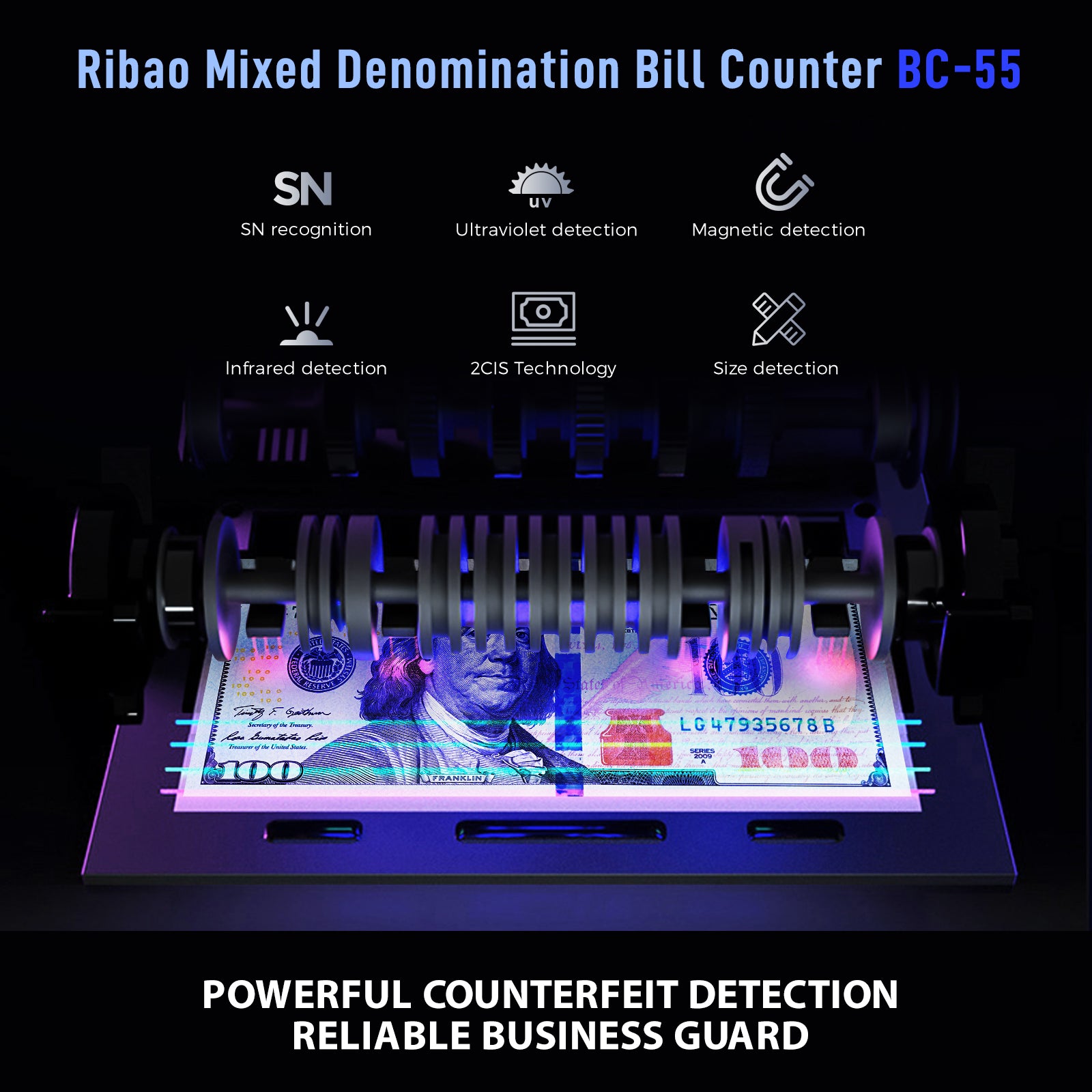 Ribao mixed denomanation bill counter with counterfeit detection