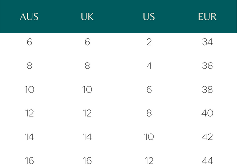 Cococabana Size Chart