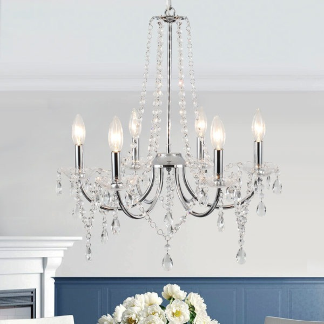 Ellie-Paige 6-Light Dimmable Silver Chandelier - Bahtash