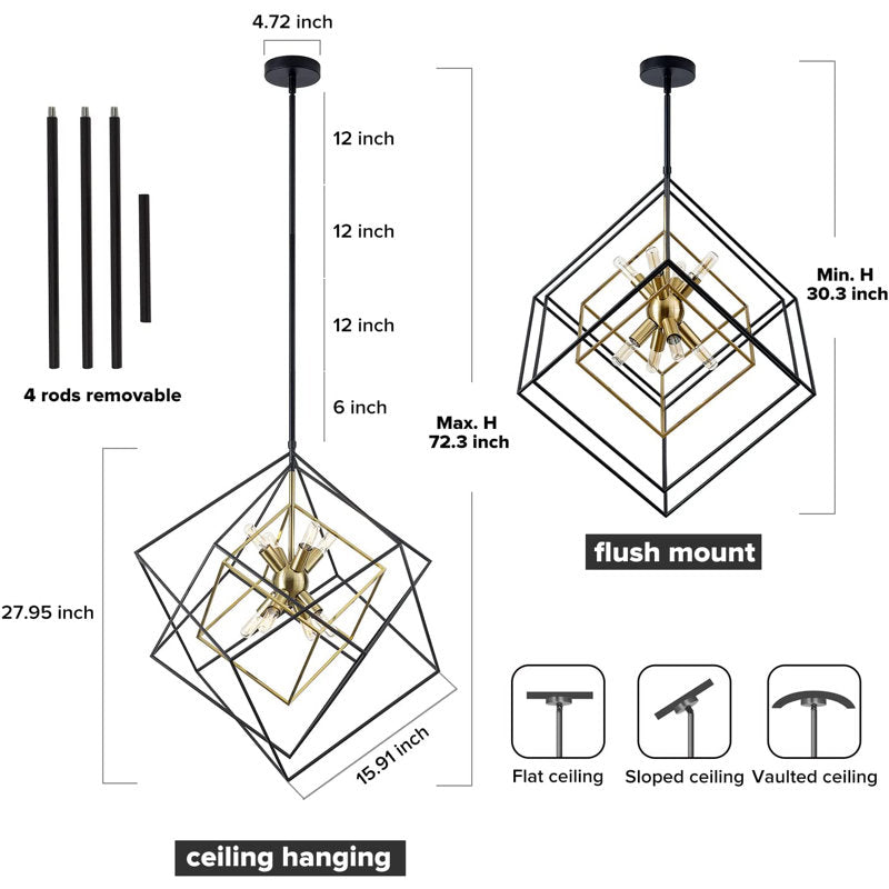 Castille 8 - Light 72.3'h Dimmable Geometric Chandelier | Bahtash