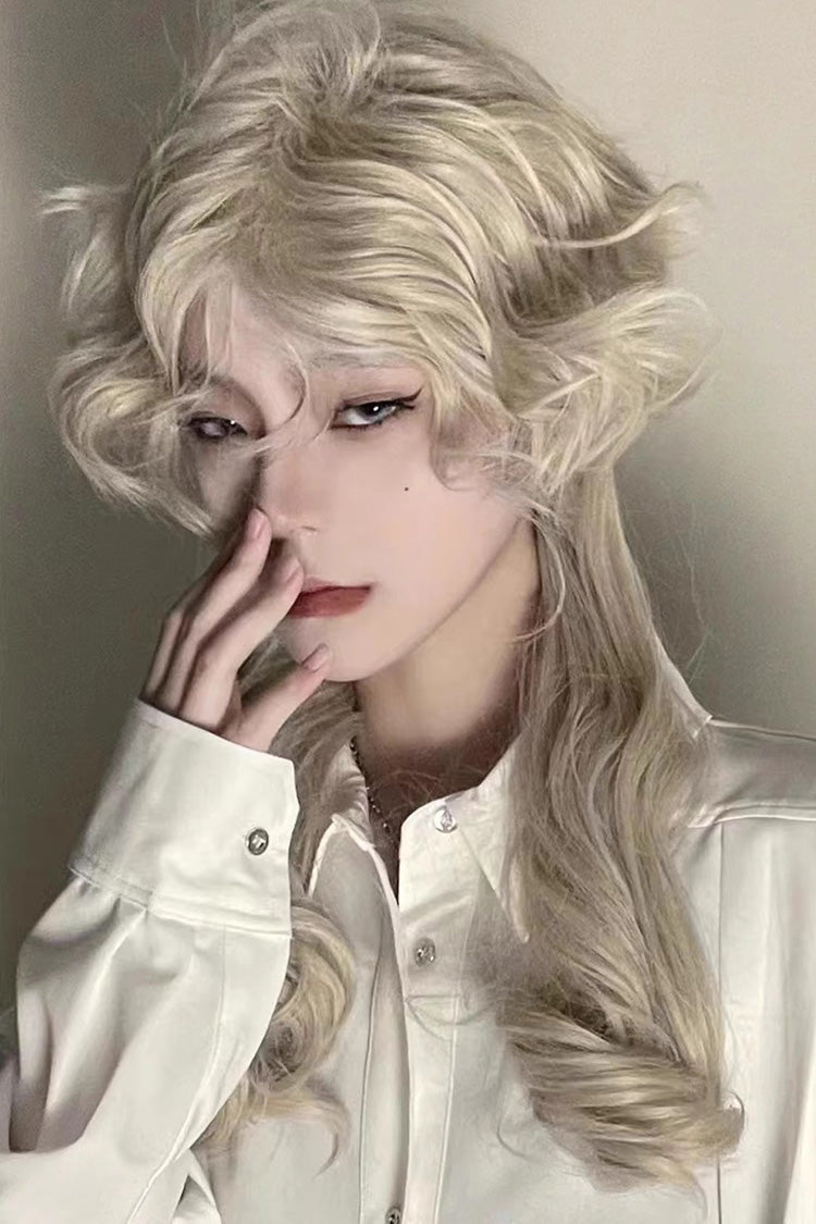 Beige Medium Long Curly Hair Retro Ouji Wig