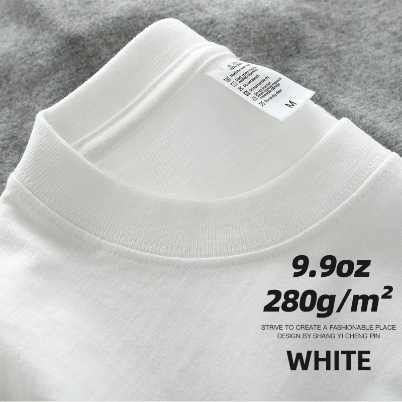 9.9oz 280gsm High Qualtity Oversized Heavy T-shirt for Men Short Sleeve Tee Cotton Solid Color Trend Leisure Green White Black