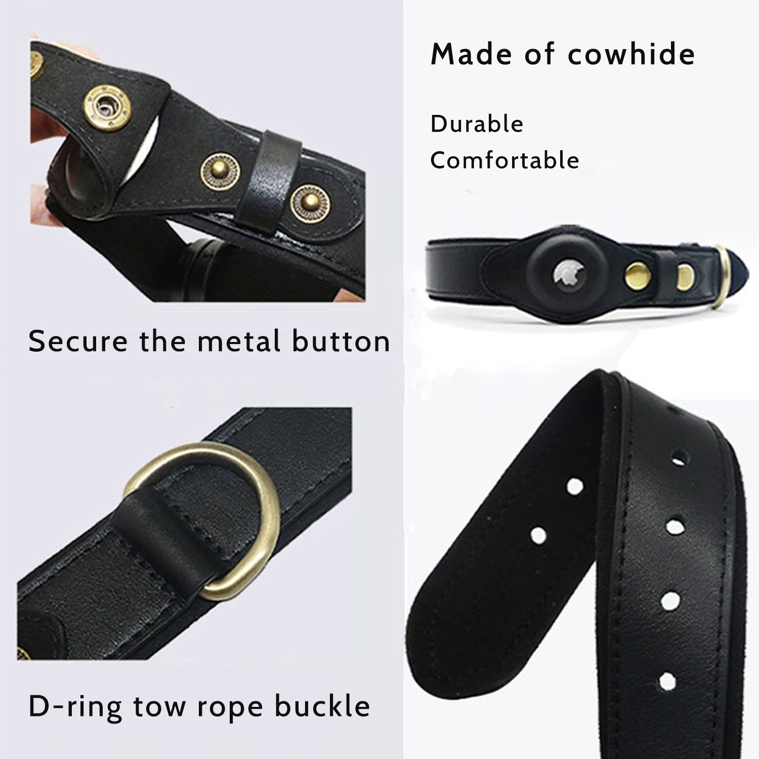 Genuine Leather Airtag Dog Collar with Apple Airtag Holder Case Pet GPS Location Tracker