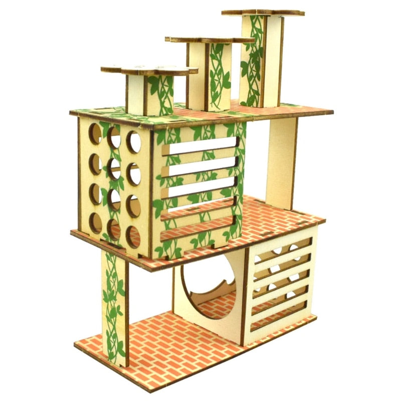 Hamster Wooden Villa House Climbing Toy Hideout Nesting Habitat for Chinchillas Guinea Pigs Small Animals 5 Styles