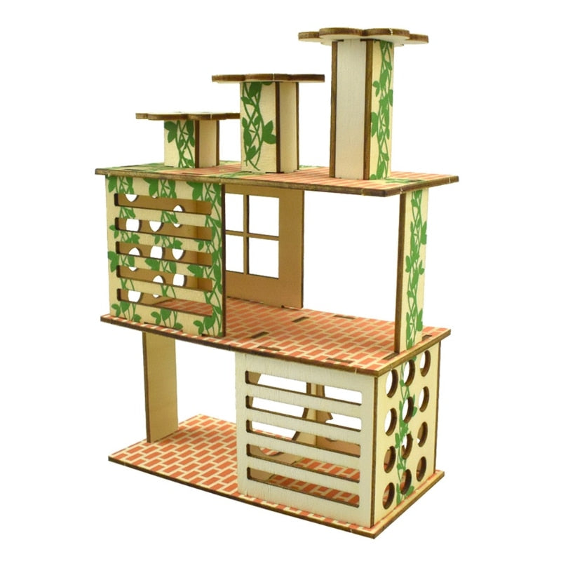 Hamster Wooden Villa House Climbing Toy Hideout Nesting Habitat for Chinchillas Guinea Pigs Small Animals 5 Styles