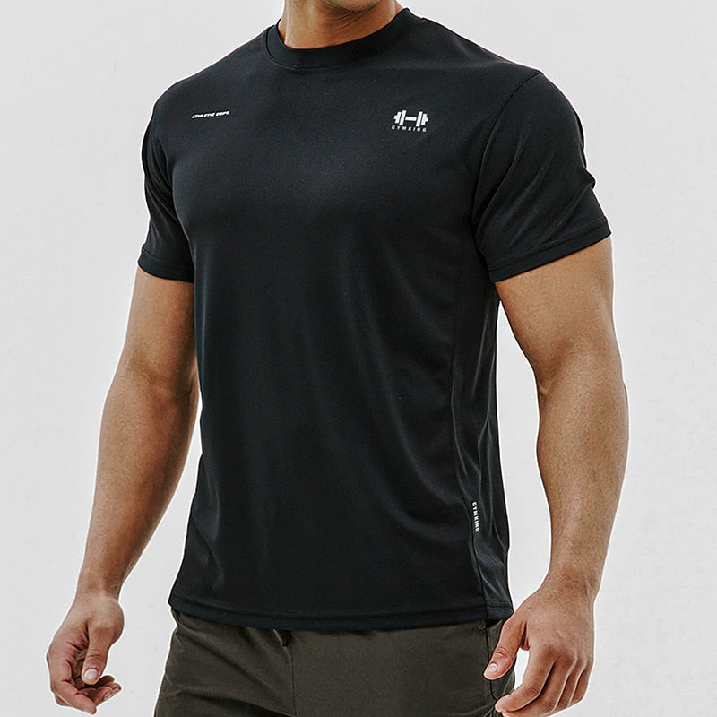 Gym Fitness T-Shirts Men Running Workout Short Sleeve Tees