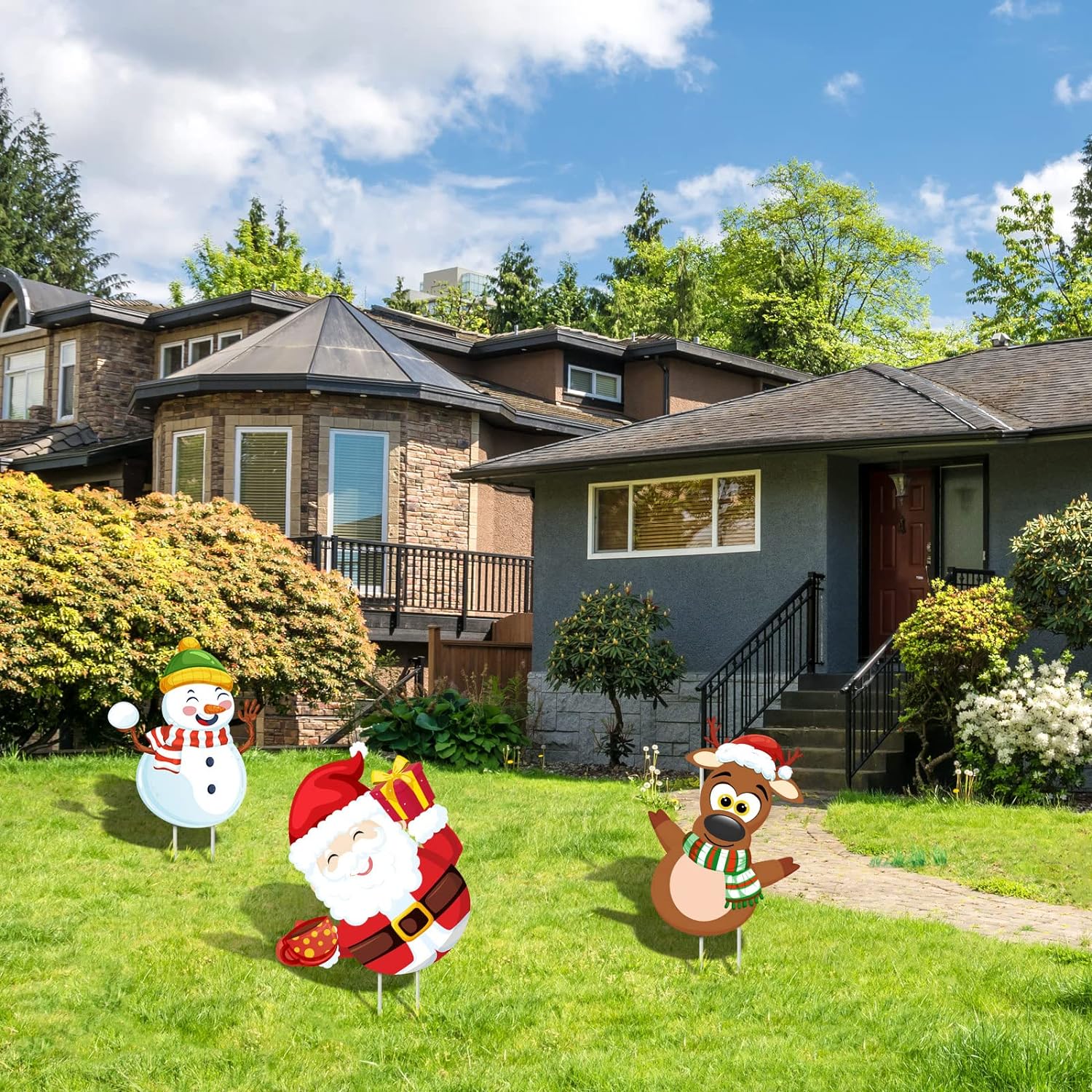 3 Pieces Christmas Yard Signs Stakes Plastic Xmas Holiday Lawn Yard Decor Snowman Santa