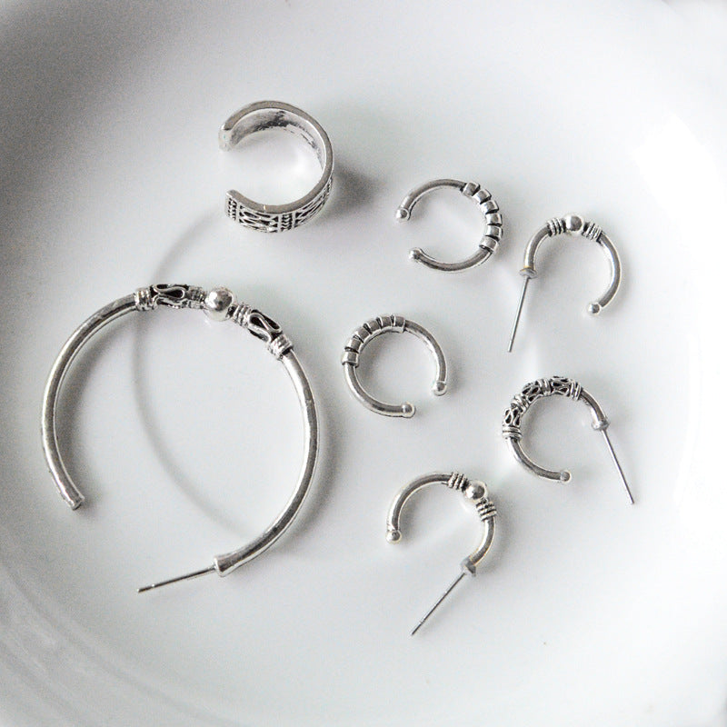 HQQ07 Silver Ethnic Earrings Set
