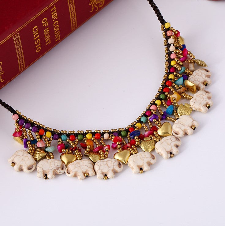 Boho Bollywood Style Heart & Elephant Necklace ELN01