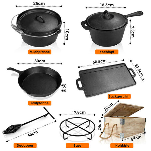 Abmessung von 7-teiligem Set