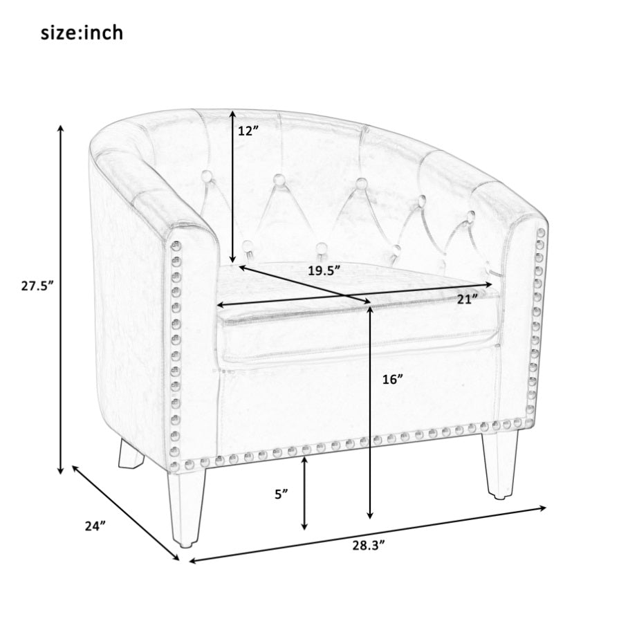 ZUN linen Fabric Tufted Barrel ChairTub Chair for Living Room Bedroom Club Chairs WF212660AAC