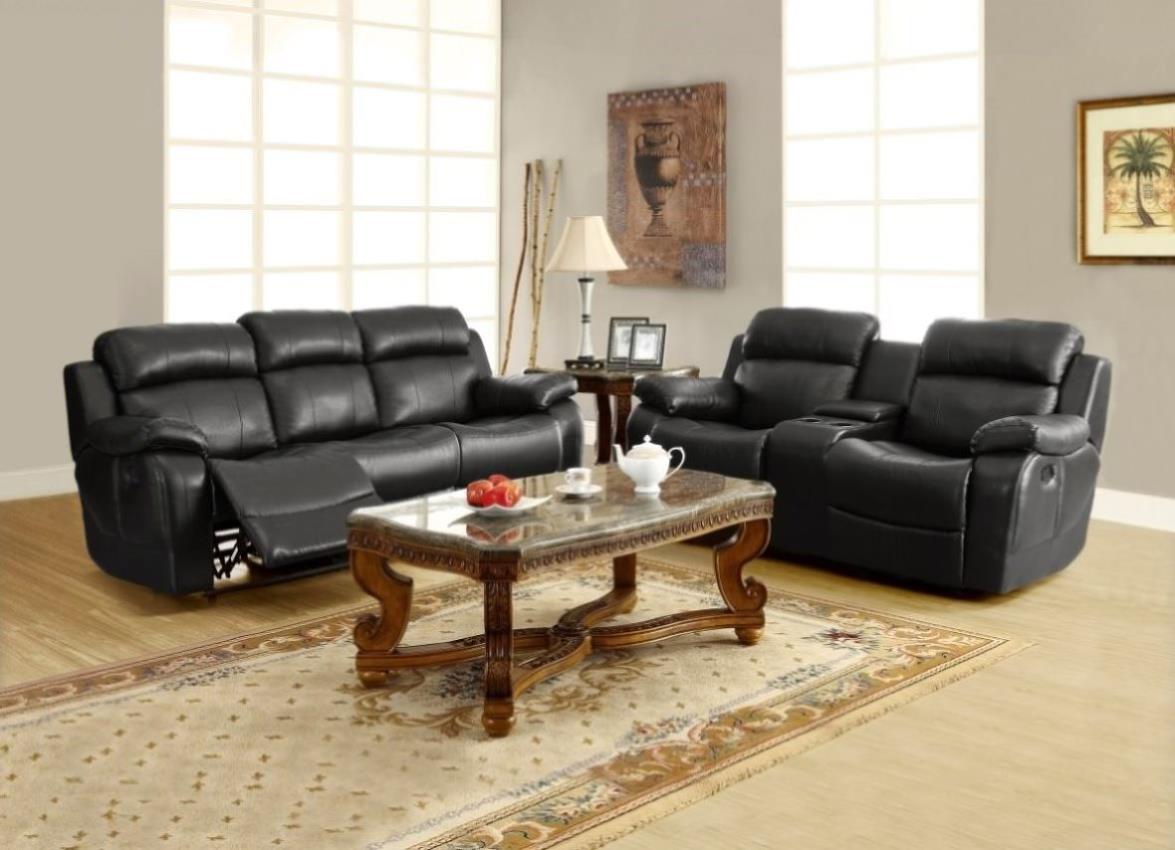 ZUN Contemporary Black Faux Leather Upholstered 1pc Double Reclining Sofa w/ Center Drop-Down Cup Holder B011130715