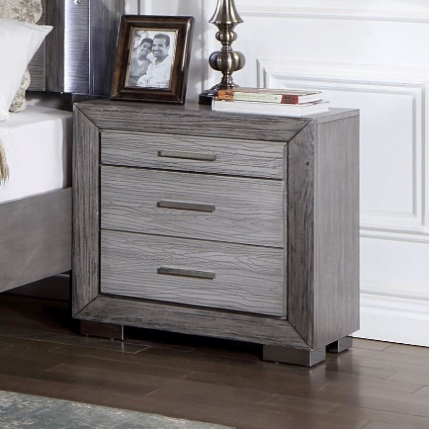 ZUN Gray Color Nightstand Bedroom 1pc Nightstand Solid wood Bar Handles 3-Drawers bedside Table Metal B011P165672