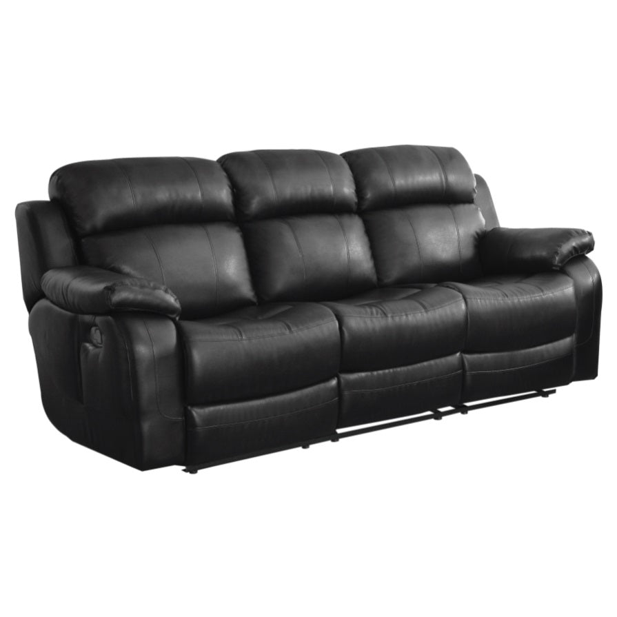 ZUN Contemporary Black Faux Leather Upholstered 1pc Double Reclining Sofa w/ Center Drop-Down Cup Holder B011130715