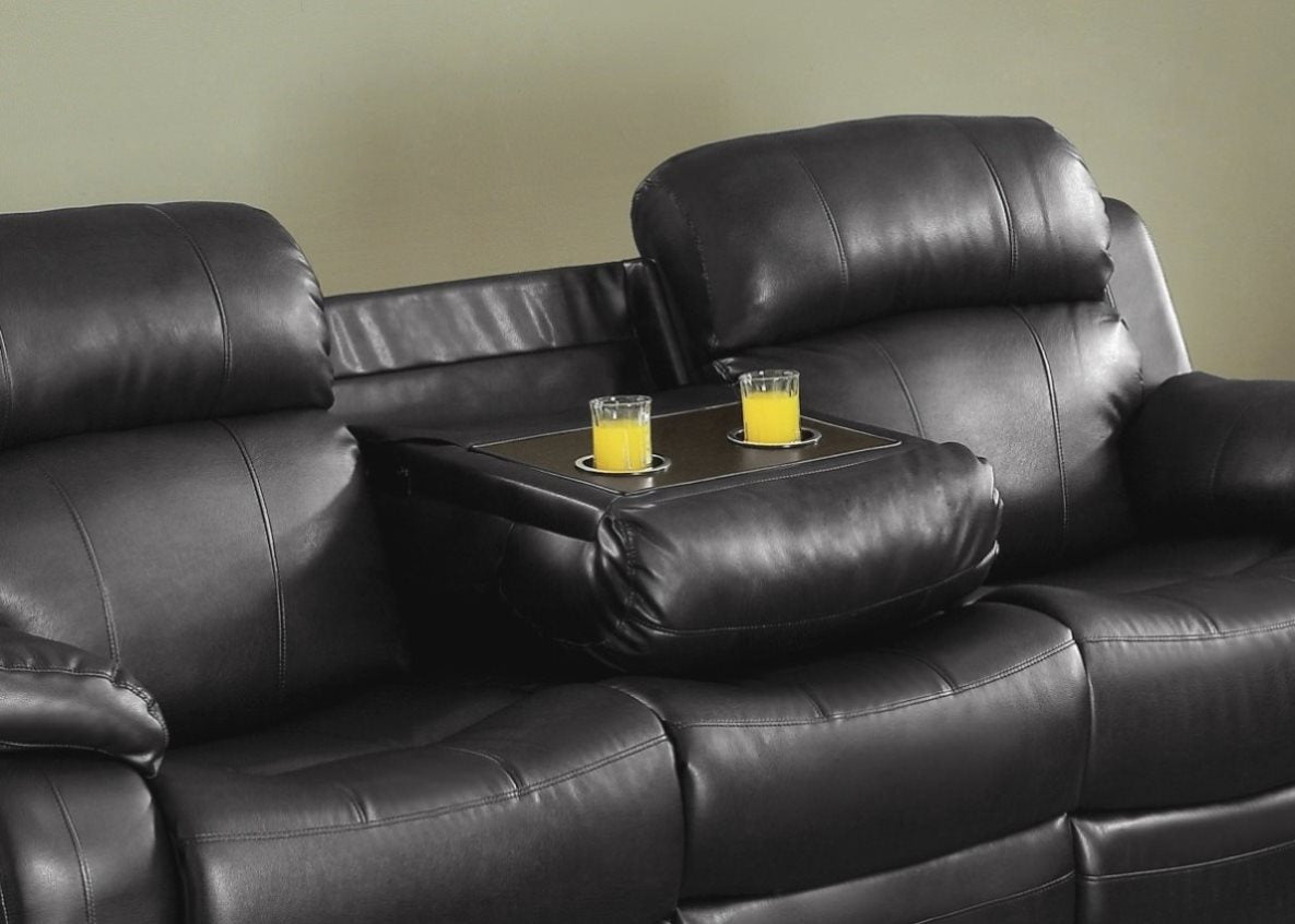 ZUN Contemporary Black Faux Leather Upholstered 1pc Double Reclining Sofa w/ Center Drop-Down Cup Holder B011130715