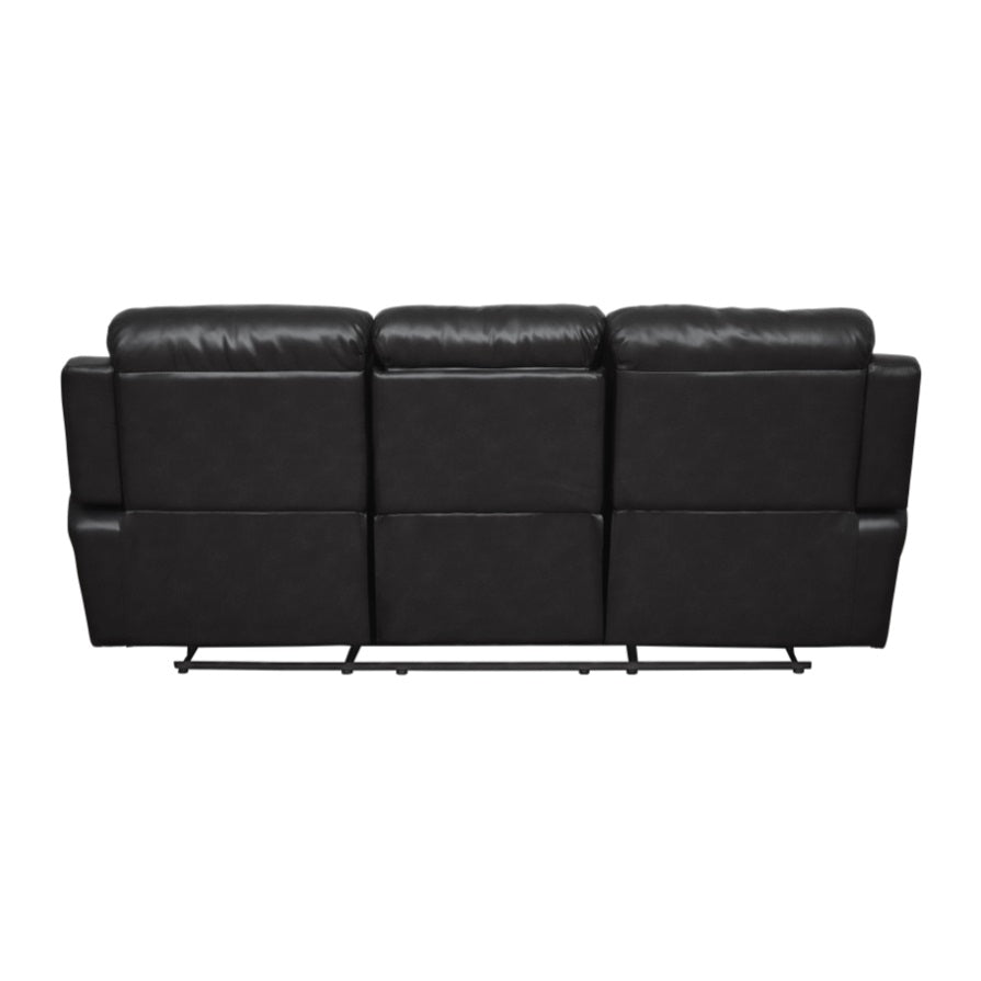 ZUN Contemporary Black Faux Leather Upholstered 1pc Double Reclining Sofa w/ Center Drop-Down Cup Holder B011130715