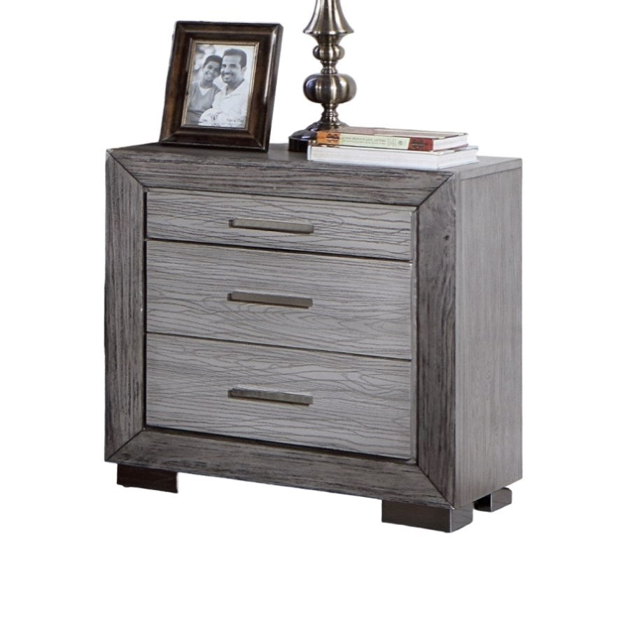 ZUN Gray Color Nightstand Bedroom 1pc Nightstand Solid wood Bar Handles 3-Drawers bedside Table Metal B011P165672