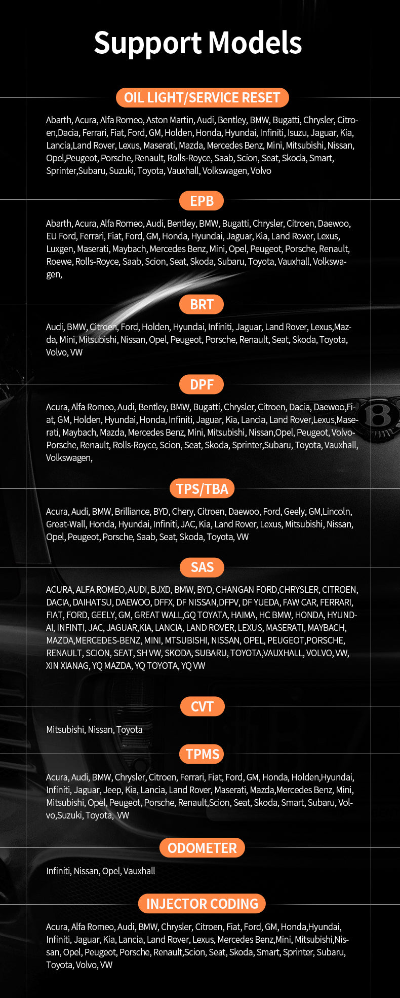 Foxwell NT809 Vehicle Compatibility List