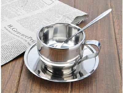 Insulated Stainless Steel Coffee Cup, Saucer