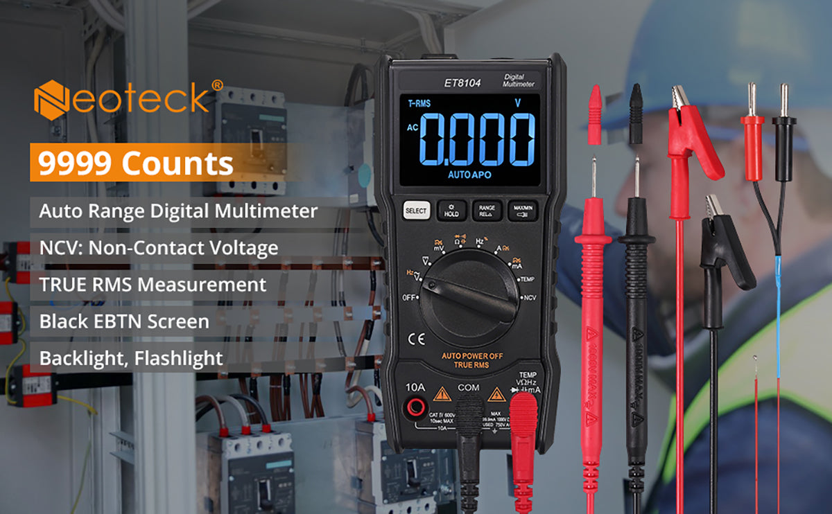 Neoteck Digital Multimeter 9999 Counts TRMS Auto Ranging NCV Tester Black