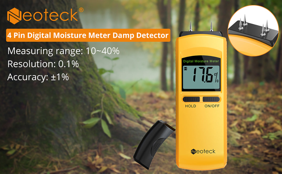 Neoteck Moisture Meter 4 Pin Digital Moisture Meter Damp Detector