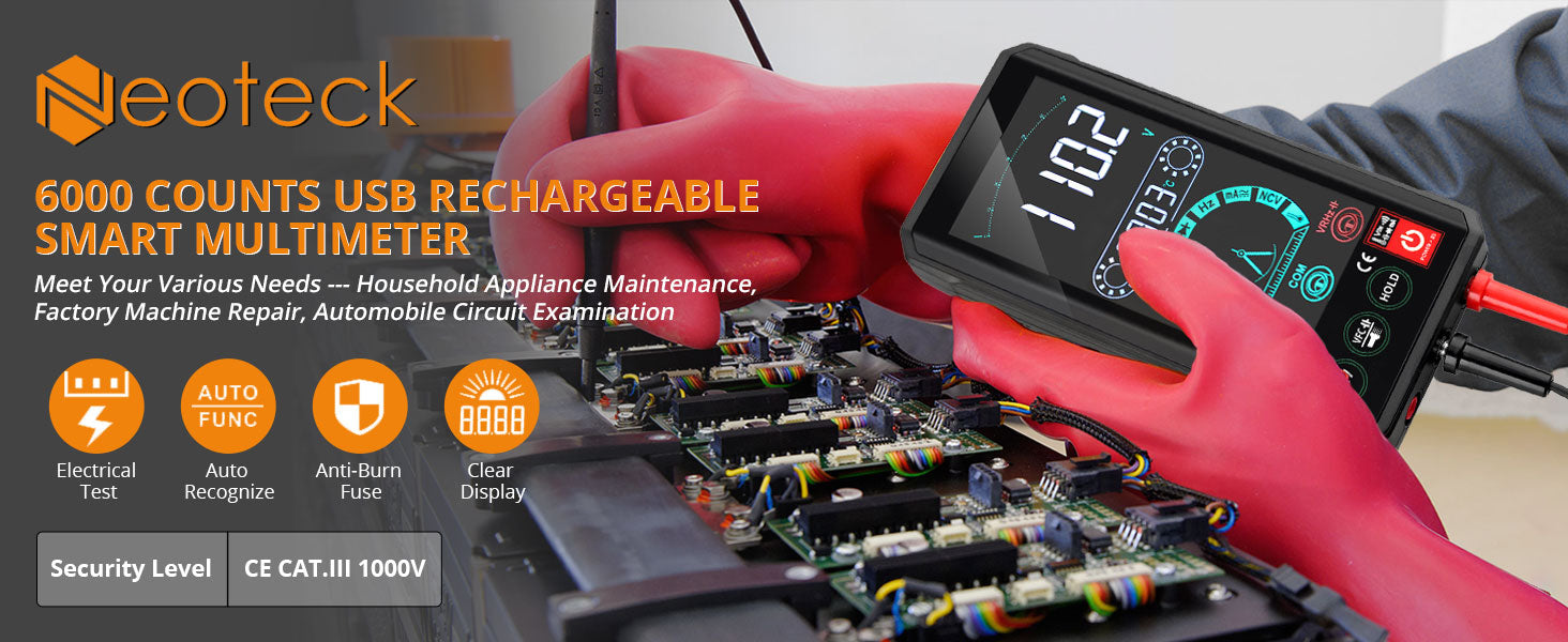 Neoteck Rechargeable Multimeter with Smart Touch Screen 6000 Counts