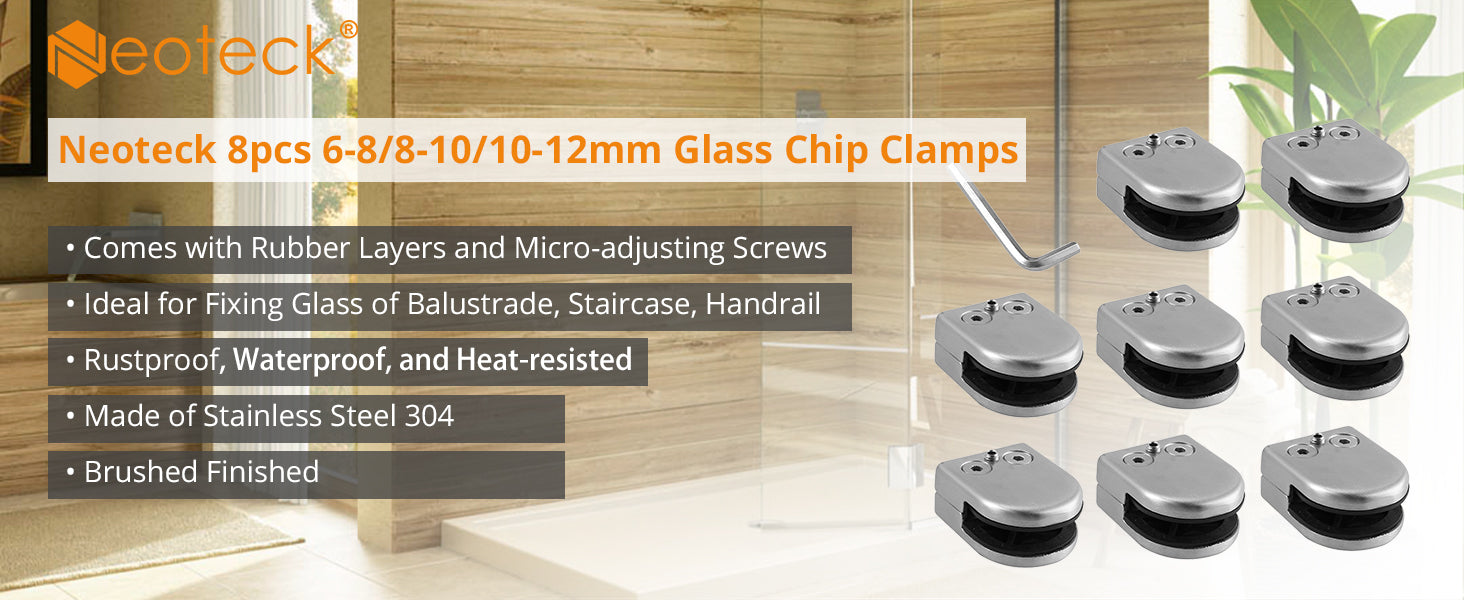 Neoteck Glass Clamp 8PCS 6-8mm Stainless Steel 304 Glass Clip Clamp